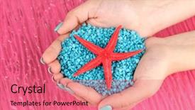  Presentation with salt - Presentation theme enhanced with beautiful woman's hands holding handful of sea salt on color background background and a coral colored foreground