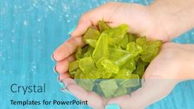  Presentation with salt - Slide deck with beautiful woman's hands holding handful of sea salt on color background background and a light blue colored foreground