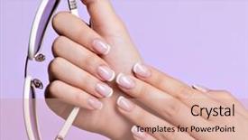  Presentation with nails manicure - Beautiful PPT theme featuring beautiful woman's nails with beautiful french white manicure backdrop and a coral colored foreground