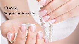  Presentation with nails manicure - Presentation with beautiful woman's nails with beautiful french manicure and white pearls background and a lemonade colored foreground