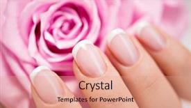  Presentation with pink nails - Audience pleasing presentation consisting of beautiful woman's nails with beautiful french manicure and pink rose backdrop and a coral colored foreground
