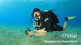  Presentation with ocean - Beautiful theme featuring beautiful woman scuba diver in the ocean backdrop and a ocean colored foreground
