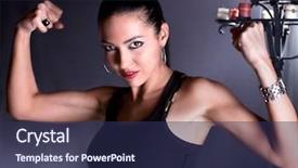  Presentation with studio - Colorful PPT layouts enhanced with beautiful woman show your biceps studio shot backdrop and a navy blue colored foreground