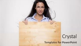  Presentation with bussiness - Presentation design consisting of beautiful woman showing blank advertisement background and a lemonade colored foreground