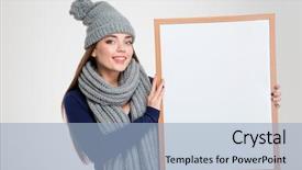  Presentation with blank - Colorful presentation theme enhanced with beautiful woman showing blank board backdrop and a  colored foreground