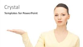  Presentation with hand palm - Audience pleasing slide deck consisting of beautiful-woman-showing-something backdrop and a white colored foreground