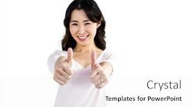  Presentation with weight loss woman showing - Presentation theme with beautiful-woman-showing-thumps-up background and a white colored foreground