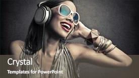  Presentation with headphones asia - Presentation design consisting of beautiful woman singing with headphones background and a gray colored foreground