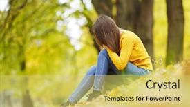  Presentation with autumn leaves - Slide set featuring beautiful woman sitting on autumn background and a yellow colored foreground