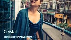  Presentation with beautiful places vietnam - PPT theme consisting of beautiful woman sitting on cafe background and a navy blue colored foreground