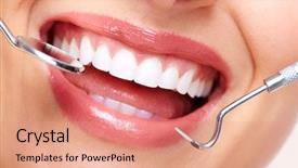  Presentation with health care - PPT layouts featuring beautiful woman smile dental health background and a coral colored foreground