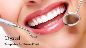  Presentation with dental - Slide set enhanced with beautiful woman smile dental health background and a coral colored foreground