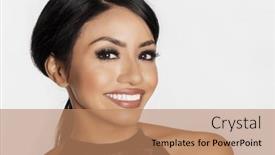  Presentation with hair dress - PPT theme featuring beautiful-woman-smiling-hair-pulled background and a coral colored foreground