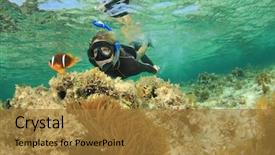  Presentation with crime woman on the run - PPT layouts with beautiful woman snorkeler finds nemo background and a gold colored foreground