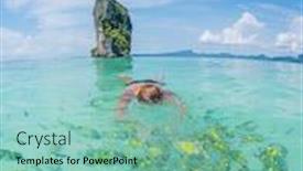  Presentation with krabi - Slides having beautiful woman snorkelling in krabi thailand background and a seafoam green colored foreground