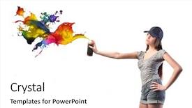  Presentation with paint - Beautiful PPT layouts featuring beautiful woman spraying colored paint backdrop and a white colored foreground
