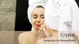  Presentation with acne woman - Audience pleasing PPT theme consisting of beautiful woman squeeze her acne backdrop and a lemonade colored foreground