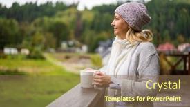  Presentation with beautiful nature - Theme consisting of beautiful-woman-standing-on-terrace background and a violet colored foreground