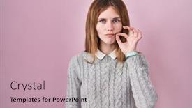  Presentation with lips mouth - Presentation with beautiful-woman-standing-over-pink background and a soft green colored foreground