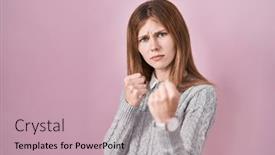  Presentation with fight - Slide set with beautiful-woman-standing-over-pink background and a soft green colored foreground