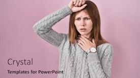  Presentation with fever - Slide set with beautiful-woman-standing-over-pink background and a coral colored foreground
