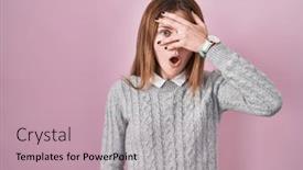  Presentation with eyes - PPT theme having beautiful-woman-standing-over-pink background and a mint green colored foreground