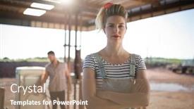  Presentation with petrol station - PPT theme consisting of beautiful-woman-standing-with-arms background and a coral colored foreground