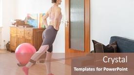  Presentation with exercise - Beautiful slide set featuring beautiful-woman-staying-fit-during backdrop and a coral colored foreground