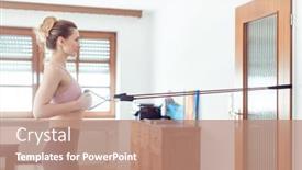 Presentation with exercise - Audience pleasing PPT theme consisting of beautiful-woman-staying-fit-during backdrop and a coral colored foreground
