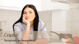 Presentation with thinking - PPT layouts featuring beautiful woman thinking in kitchen background and a soft green colored foreground