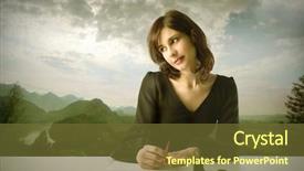  Presentation with writing pen - Audience pleasing slide deck consisting of beautiful woman thinking while writing backdrop and a tawny brown colored foreground