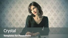  Presentation with writing - Slide deck enhanced with beautiful woman thinking while writing background and a dark gray colored foreground