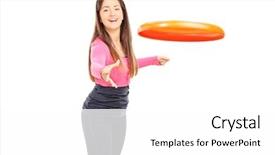  Presentation with frisbee - PPT theme consisting of beautiful woman throwing a frisbee background and a white colored foreground