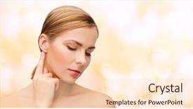  Presentation with health - Colorful PPT layouts enhanced with beautiful woman touching her ear backdrop and a lemonade colored foreground