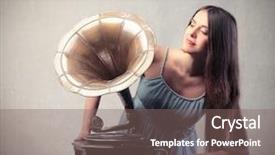  Presentation with gramophone - Cool new theme with beautiful woman using an old backdrop and a violet colored foreground