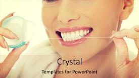  Presentation with dental floss - Slide set with beautiful woman using dental floss background and a  colored foreground