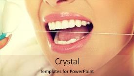  Presentation with dental floss - Slide deck with beautiful woman using dental floss background and a  colored foreground