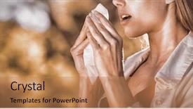  Presentation with sneezing - Presentation theme with beautiful woman using tissue while background and a coral colored foreground