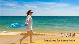  Presentation with walking - Slide deck consisting of beautiful-woman-walking-on-sunny background and a  colored foreground