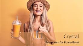  Presentation with healthy juice - Beautiful theme featuring beautiful-woman-wearing-bikini backdrop and a yellow colored foreground