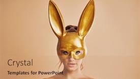  Presentation with bunny - Presentation design enhanced with beautiful-woman-wearing-bunny-ears background and a coral colored foreground