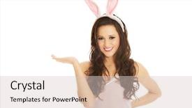  Presentation with bunny - PPT theme having beautiful woman wearing bunny ears background and a lemonade colored foreground