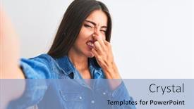  Presentation with bad breath - Amazing PPT theme having beautiful-woman-wearing-denim-shirt backdrop and a light blue colored foreground