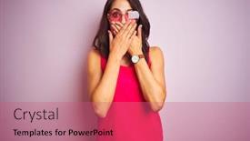  Presentation with hands heart - Beautiful PPT theme featuring beautiful-woman-wearing-funny-pink backdrop and a coral colored foreground