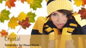  Presentation with maple leaves - Beautiful theme featuring beautiful woman wearing hat and gloves and maple leaves backdrop and a yellow colored foreground