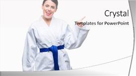  Presentation with kimono - Amazing slide deck having beautiful woman wearing karate kimono backdrop and a white colored foreground