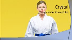  Presentation with kimono - Audience pleasing slide deck consisting of beautiful woman wearing karate kimono backdrop and a yellow colored foreground