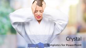  Presentation with karate - Beautiful slides featuring beautiful woman wearing karate kimono backdrop and a light blue colored foreground