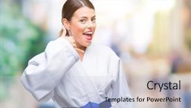  Presentation with karate - Theme with beautiful woman wearing karate kimono background and a lemonade colored foreground