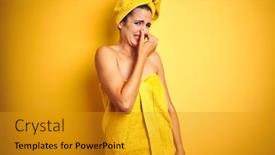  Presentation with bad breath - Amazing presentation design having beautiful-woman-wearing-shower-towel backdrop and a gold colored foreground